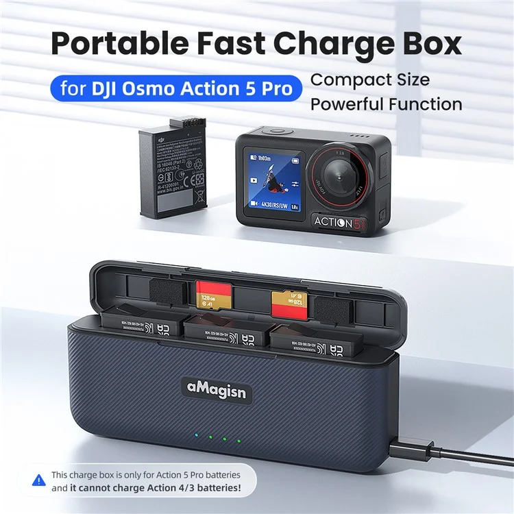 АМАГИСН Быстрая зарядная крышка для 3 батарей DJI Osmo Action 5 Pro с отсеком для карты TF