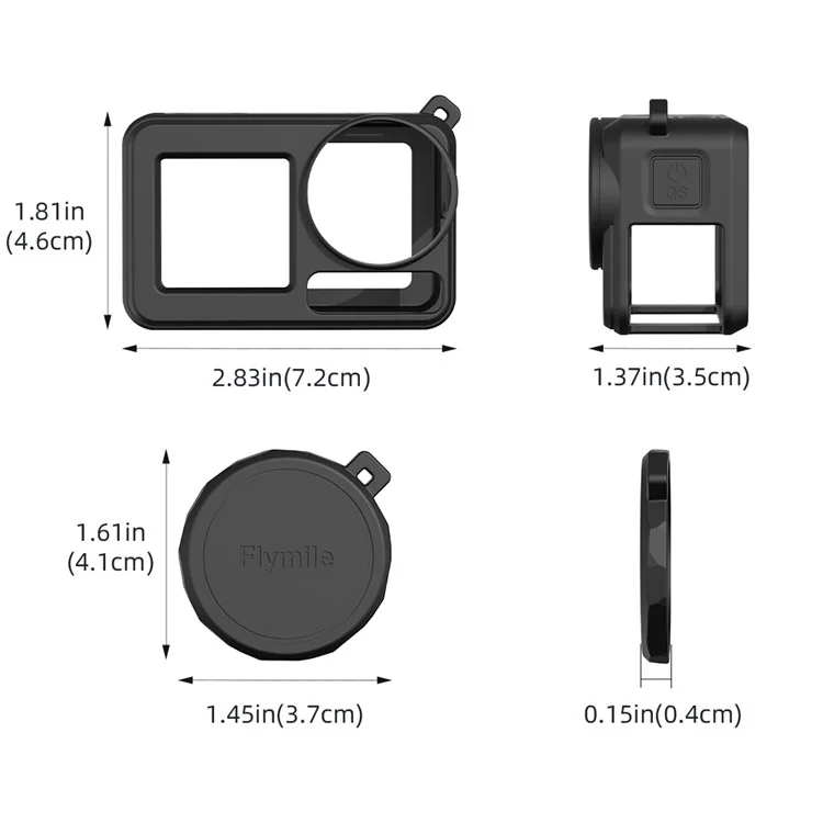 FLYMILE Schutzhülle aus Silikon für DJI Osmo Action 5 Pro mit Objektivdeckel + Gurte - Schwarz