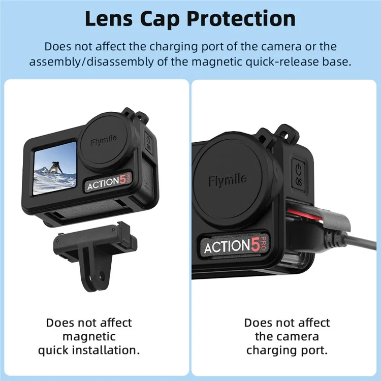 FLYMILE For DJI Osmo Action 5 Pro Silicone Case Protective Cover with Lens Cap +  Straps - Blue