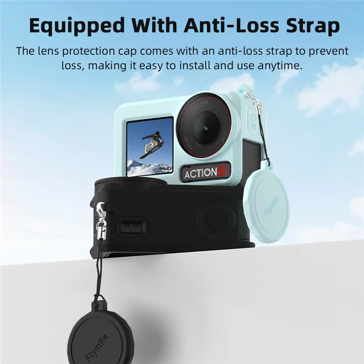 FLYMILE For DJI Osmo Action 5 Pro Silicone Case Protective Cover with Lens Cap +  Straps - Blue