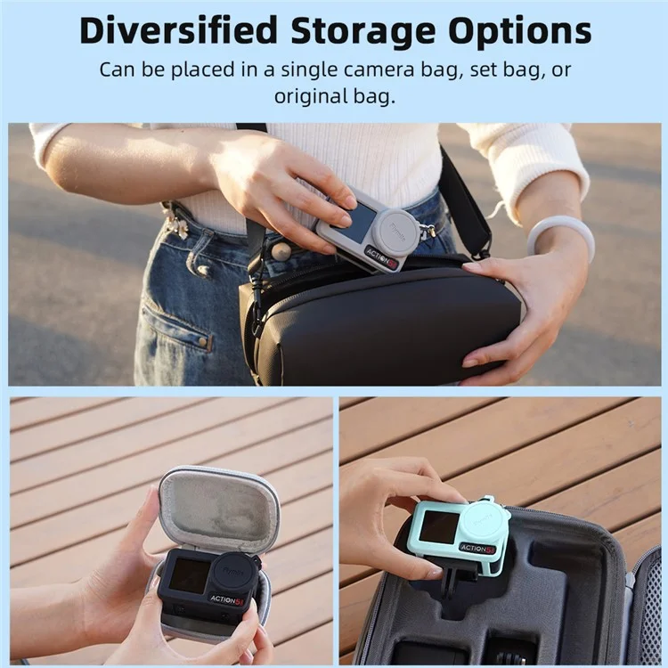 FLYMILE For DJI Osmo Action 5 Pro Silicone Case Protective Cover with Lens Cap +  Straps - Blue