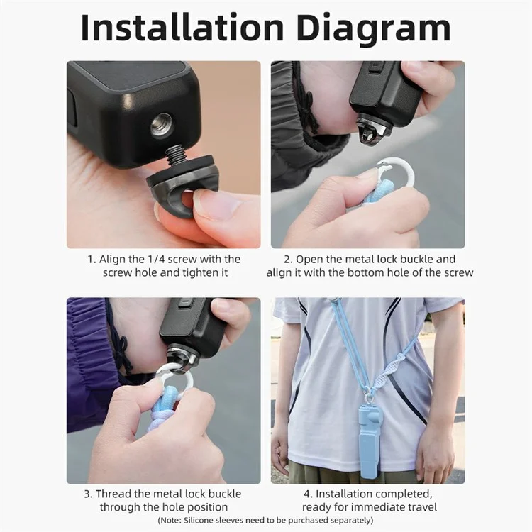 BRDRC Per DJI Osmo Pocket 3 Cinturino regolabile Tracolla in nylon intrecciato Cordino di sicurezza con fibbia di bloccaggio in lega di alluminio - Nero