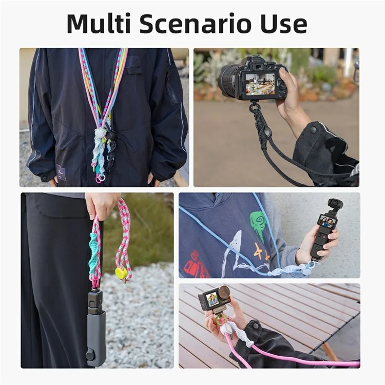 BRDRC Per DJI Osmo Pocket 3 Cinturino regolabile Tracolla in nylon intrecciato Cordino di sicurezza con fibbia di bloccaggio in lega di alluminio - Nero