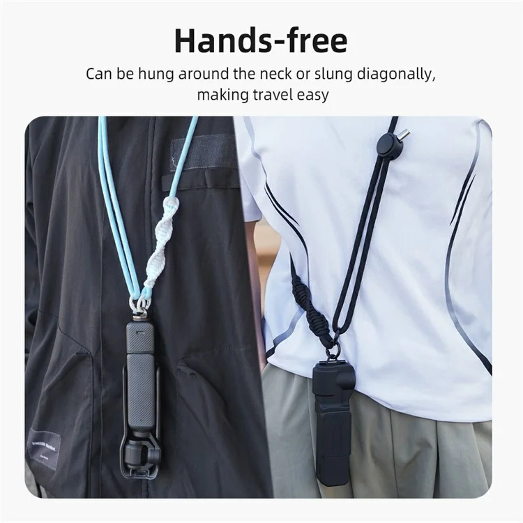 BRDRC Per DJI Osmo Pocket 3 Cinturino regolabile Tracolla in nylon intrecciato Cordino di sicurezza con fibbia di bloccaggio in lega di alluminio - Nero