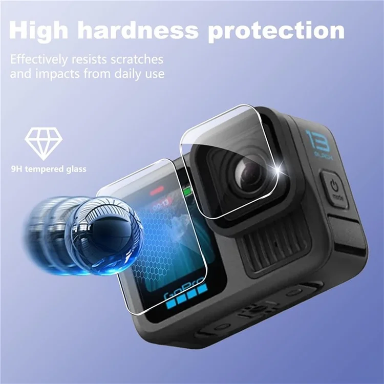 For GoPro Hero 13 Black Tempered Glass Screen Protector Lens Film with Silicone Cover and Wrist Strap Accessories Kit