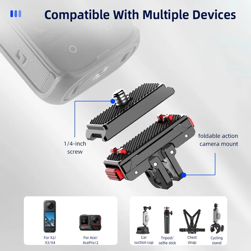 FLYMILE Metal Mount Kit for Insta360 Ace / Ace Pro / Ace Pro 2 / X4 / X3 / X2 Quick Release Adapter Base
