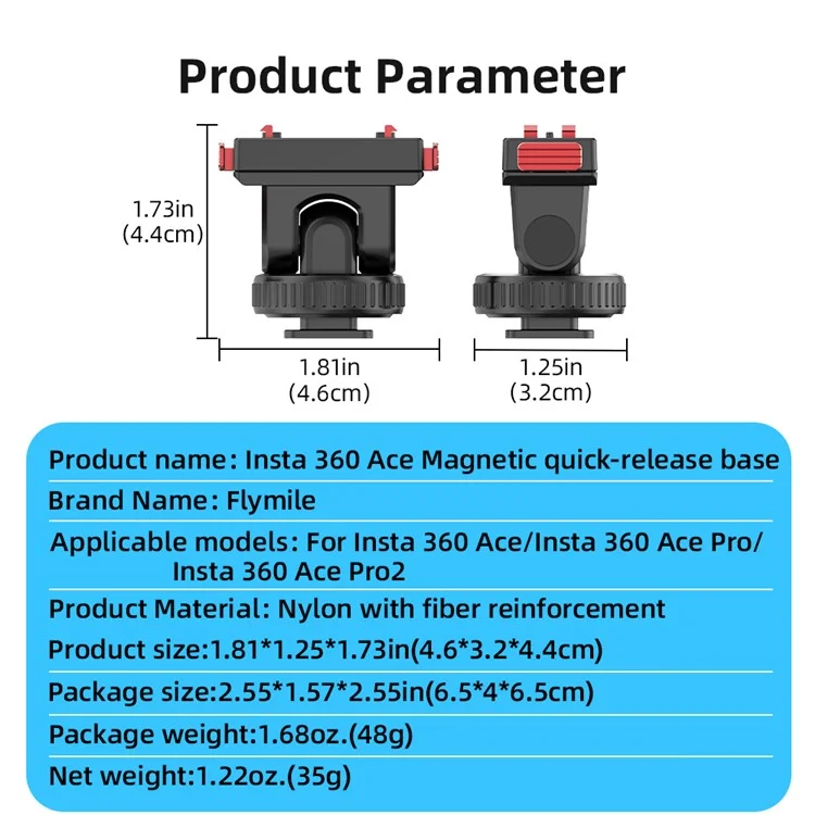 FLYMILE Magnetische Basis für Insta360 Ace Pro 2 / Ace Pro / Ace Schnellverschlussadapter-Halterung