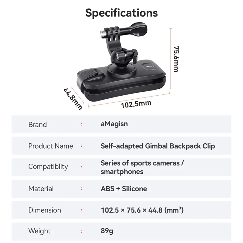 AMAGISN Backpack Shoulder Strap Clip Mount for Action Camera Rotatable Bracket