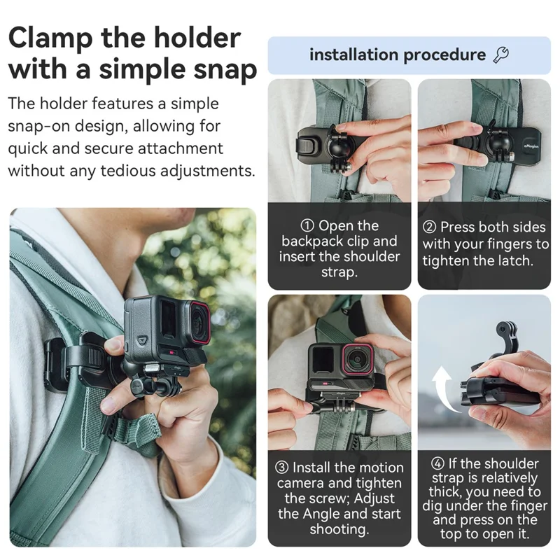 AMAGISN Backpack Shoulder Strap Clip Mount for Action Camera Rotatable Bracket