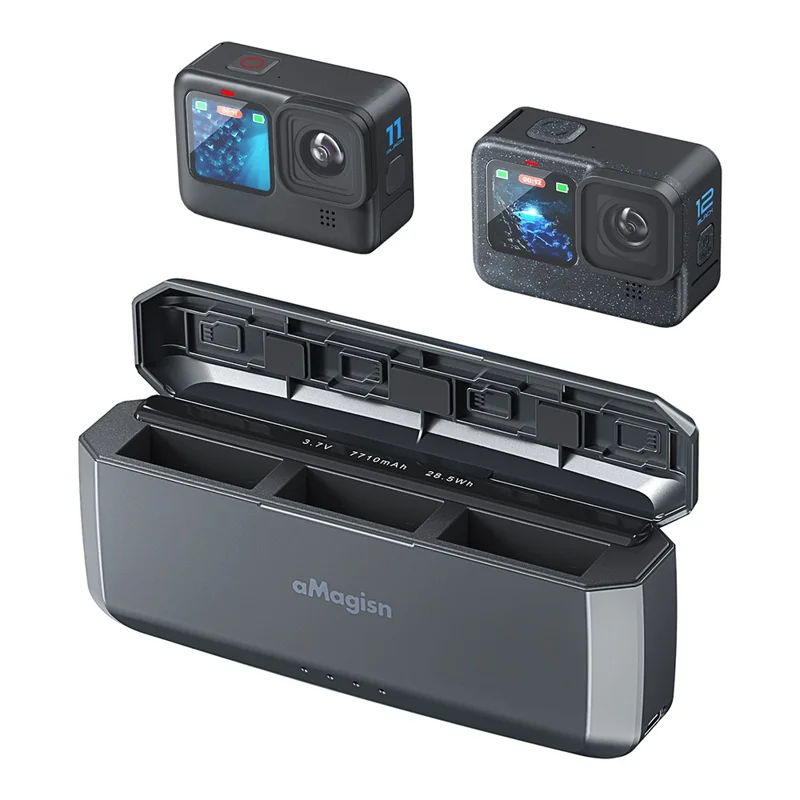Batterie externe AMAGISN pour GoPro Hero 12 / 11 / 10 / 9 Chargeur de batterie Boîtier de charge rapide portable