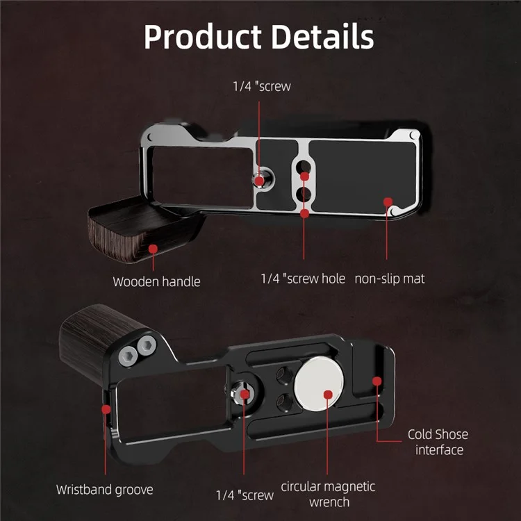 FLYMILE For Fujifilm X-M5 L-Shaped Grip Quick Release Plate Camera Bracket - Black