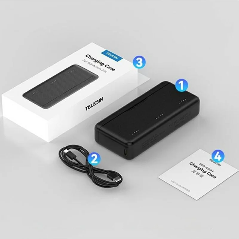 TELESIN S0-BCG-02-TDJ DJI Fast Charging Box For Osmo Action 5 Pro / Action 4 / Action 3 , Battery Charging Case with TF Card Storage