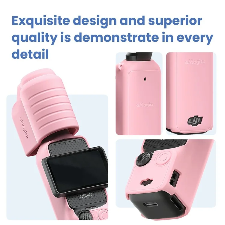 AMAGISN For DJI Osmo Pocket 3 Silicone Protective Case Lens Cap Gimbal Guard Accessory - Pink