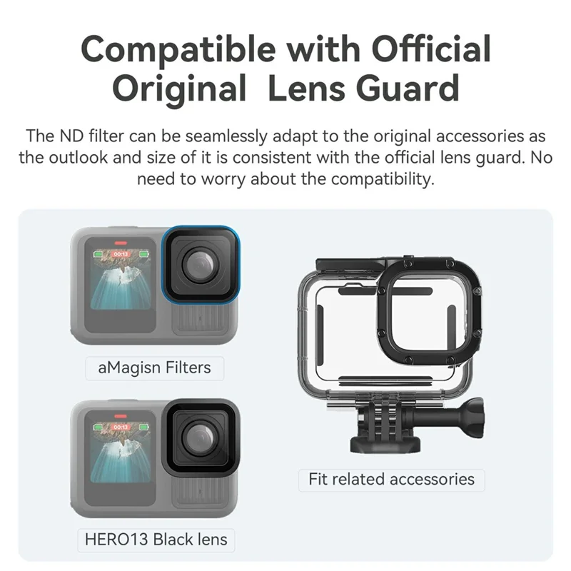 AMAGISN Lens Waterproof Filter For GoPro Hero 13 / 12 / 11 / 11 Mini / 10 / 9 , ND4 / 8 / 16 / 32 Camera Accessories Kit