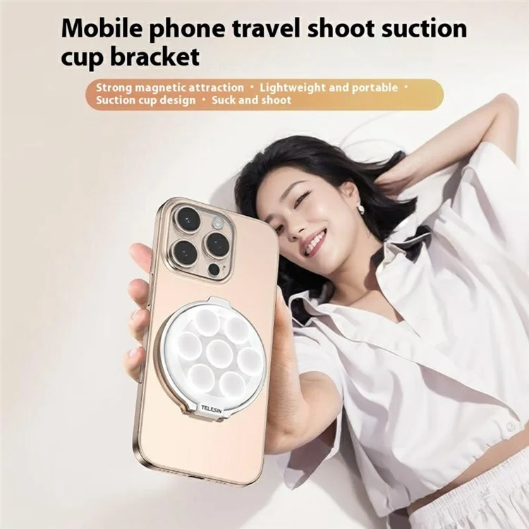 TELESIN P3-SUS-01 Suction Cup Phone Mount Magnetic Mirror Glass Portable Silicone Phone Ring Holder