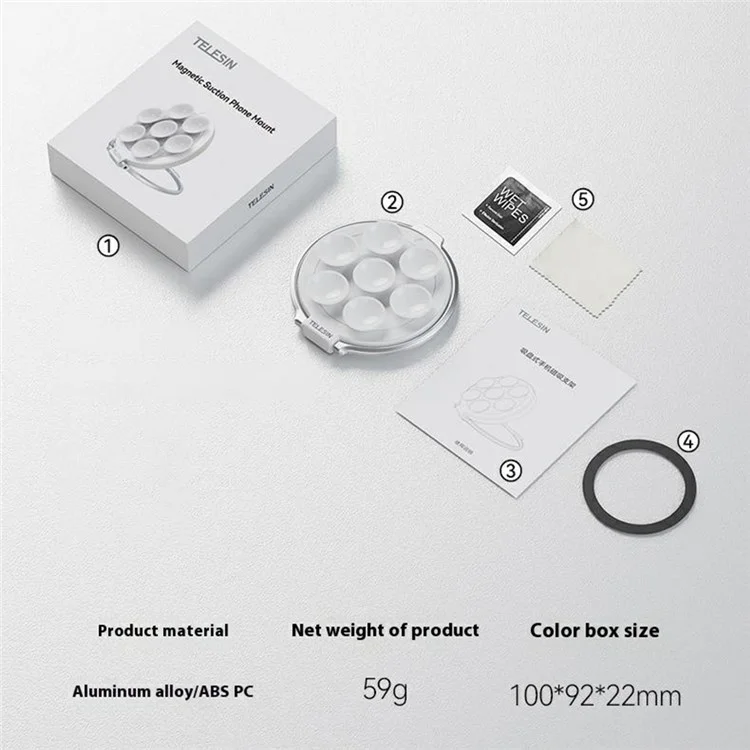 TELESIN P3-SUS-01 Suction Cup Phone Mount Magnetic Mirror Glass Portable Silicone Phone Ring Holder