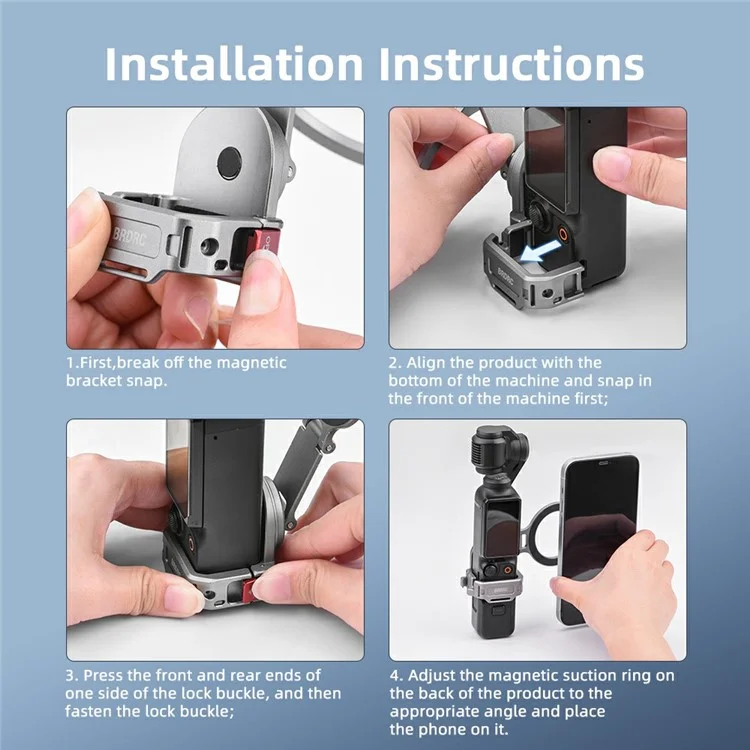 Suporte de Teleprompter BRDRC para DJI Osmo Pocket 3 Adaptador de Montagem Magnética para Câmera