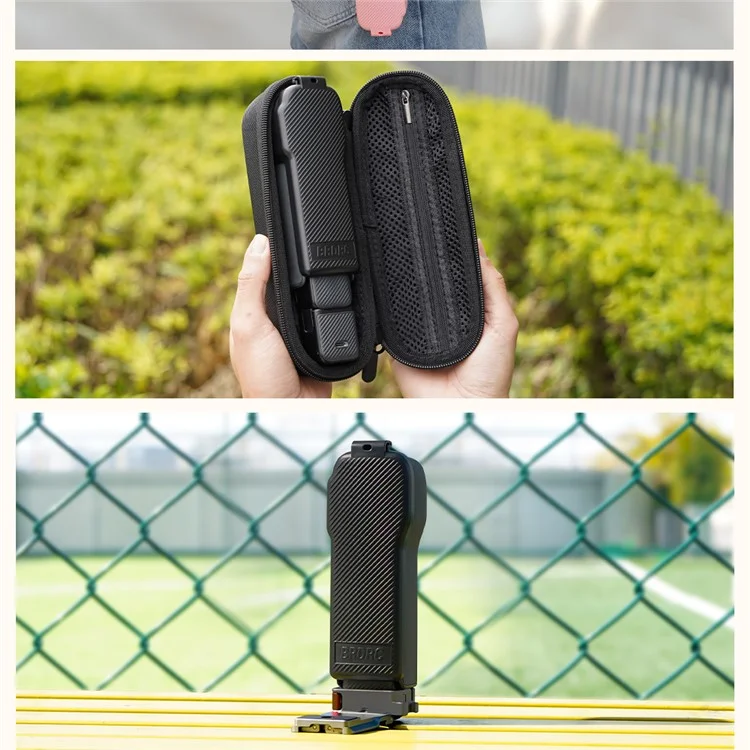 BRDRC For DJI Osmo Pocket 3 Case Twill Texture ABS Portable Protective Cover Filter Storage - Black