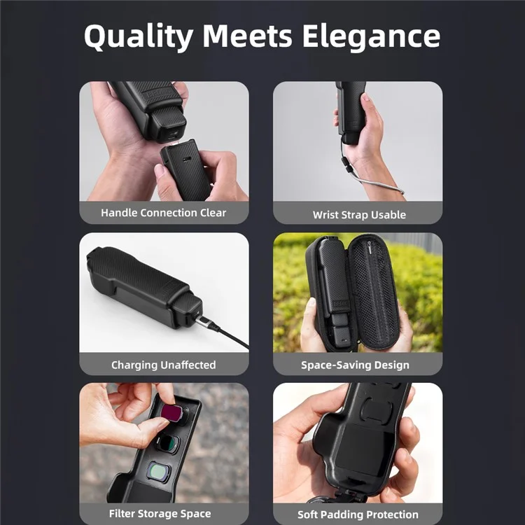 BRDRC For DJI Osmo Pocket 3 Case Twill Texture ABS Portable Protective Cover Filter Storage - Black