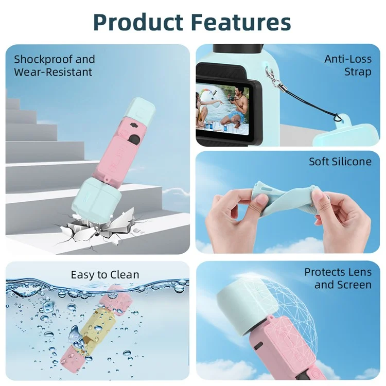 BRDRC For DJI Osmo Pocket 3 Silicone Case Set Flexible Protective Cover with Screen Cover / Lens Cap - Blue Lens Cap