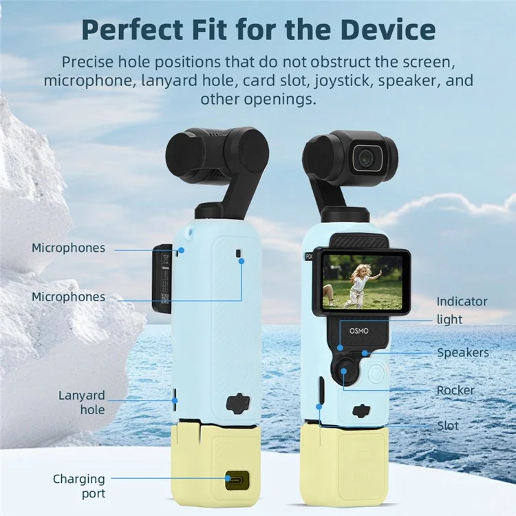 BRDRC For DJI Osmo Pocket 3 Silicone Case Set Flexible Protective Cover with Screen Cover / Lens Cap - Blue Lens Cap