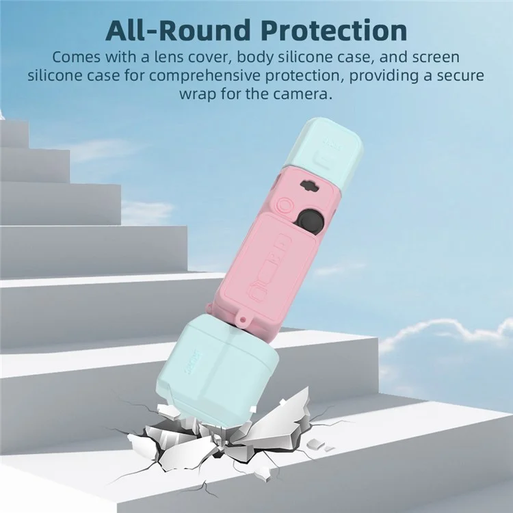 BRDRC For DJI Osmo Pocket 3 Silicone Case Set Flexible Protective Cover with Screen Cover / Lens Cap - Blue Lens Cap