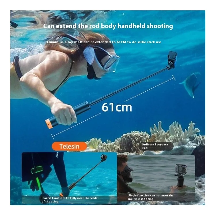 TELESIN S1-TSS-02 30m Underwater Buoyancy Rod Extendable Selfie Stick Tripod for Sports Camera Handheld Grip