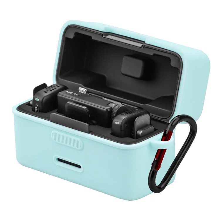 Für DJI Mic Mini Ladeetui Schutzhülle Mikrofon Silikon Hülle mit Karabiner - Blau