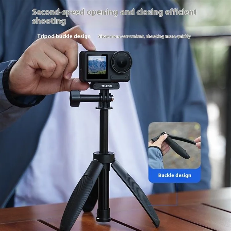 TELESIN S1-MNP-01 Mini Bastone Selfie 2 In 1 15-40cm Estendibile Treppiede in Lega di Alluminio