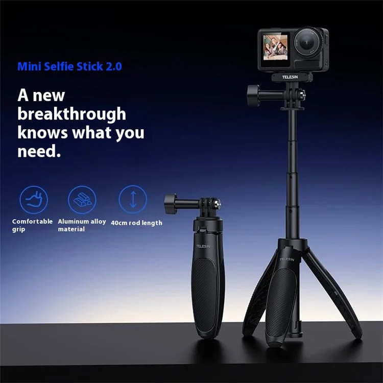 TELESIN S1-MNP-01 Mini Bastone Selfie 2 In 1 15-40cm Estendibile Treppiede in Lega di Alluminio