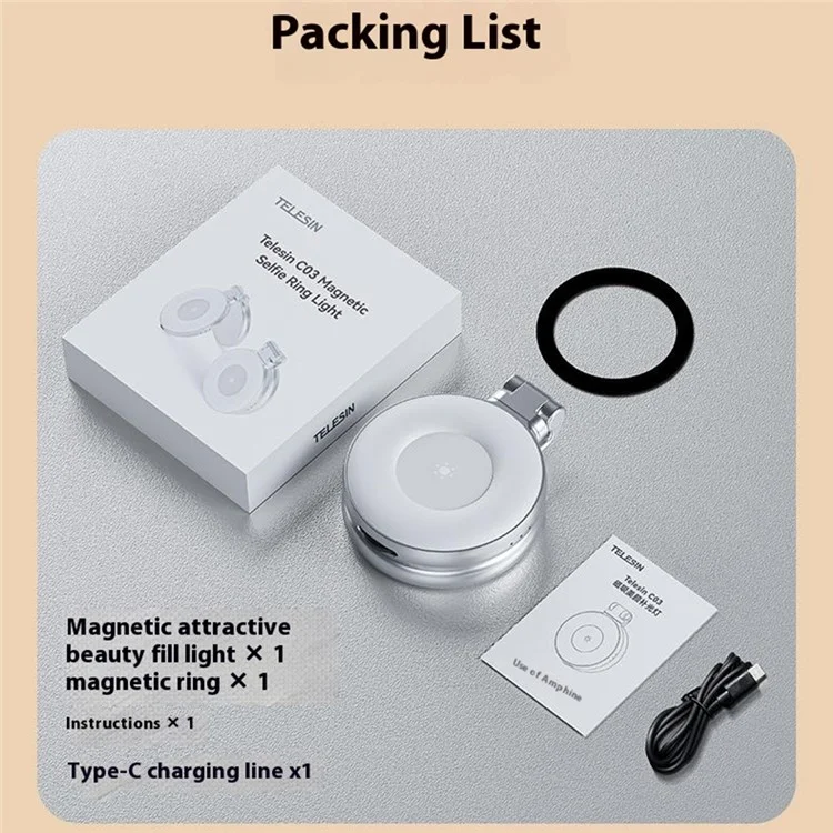 TELESIN S5-BGD-01 Magnetisches Handy Beauty Fill Light Selfie-Spiegel Drehbares Taschenlicht