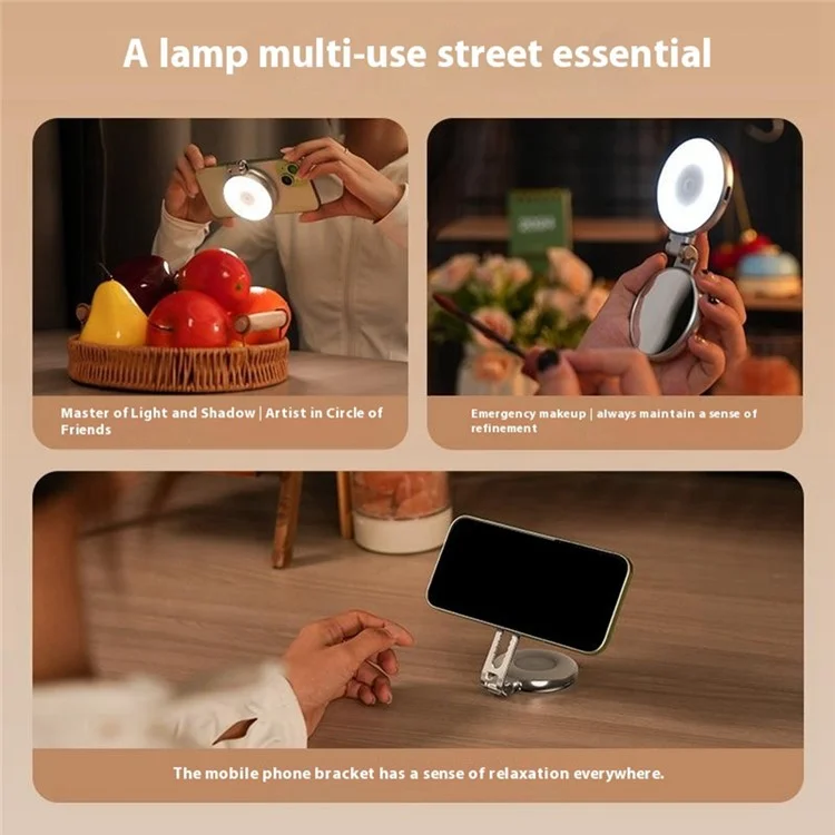 TELESIN S5-BGD-01 Magnetisches Handy Beauty Fill Light Selfie-Spiegel Drehbares Taschenlicht