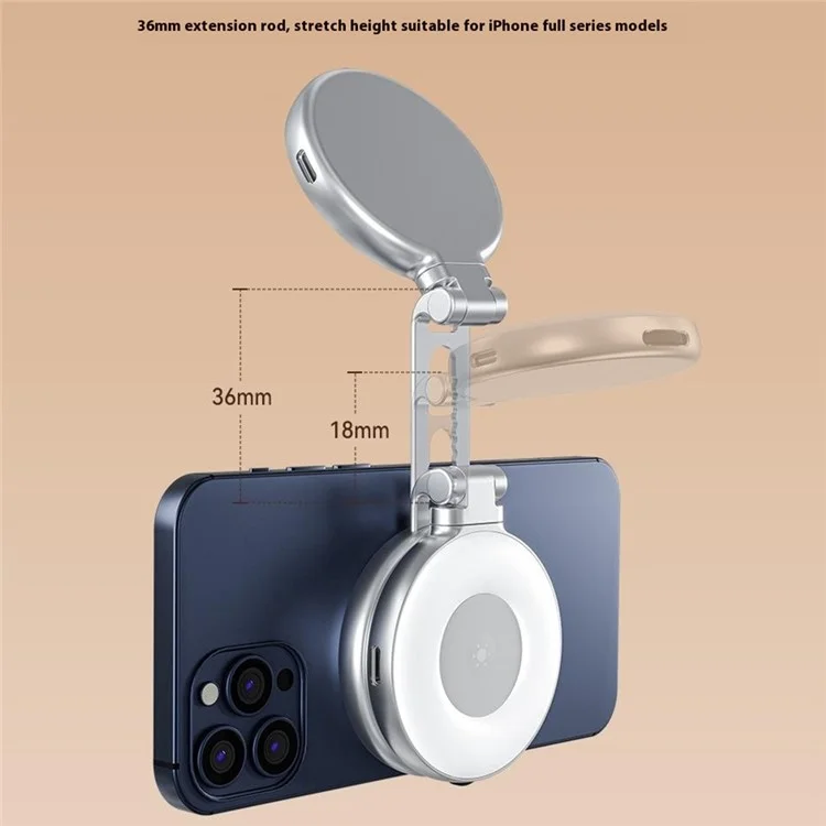 TELESIN S5-BGD-01 Magnetisches Handy Beauty Fill Light Selfie-Spiegel Drehbares Taschenlicht