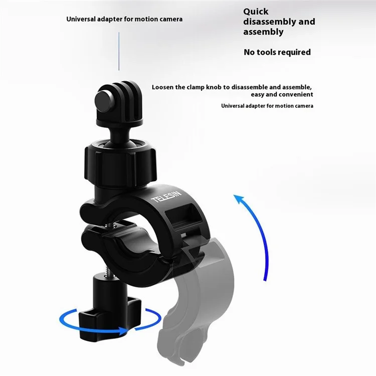 Adaptador de Soporte de Cámara TELESIN DJ-HBM-001 para Manillar de Bicicleta, Abrazadera de Liberación Rápida con Rotación de 360 Grados