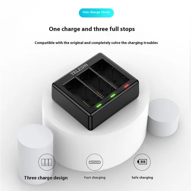 TELESIN S0-BCG-1 For GoPro Hero 13 Battery Charging Dock Base 3 Slots Charging Box