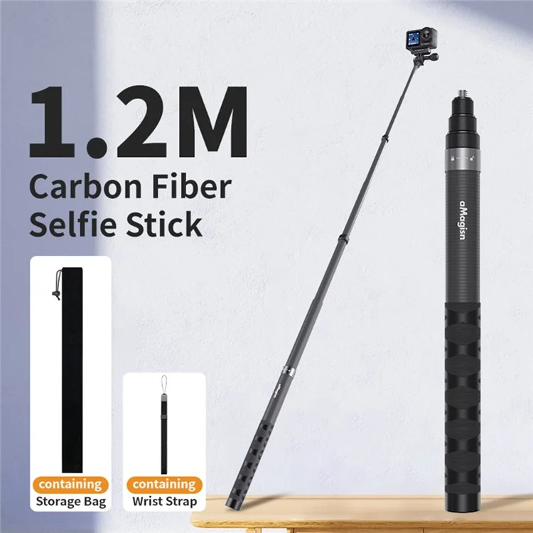 AMAGISN 1.2m Carbon Fiber Selfie Stick for Insta360 / DJI / GoPro Action Camera Accessories