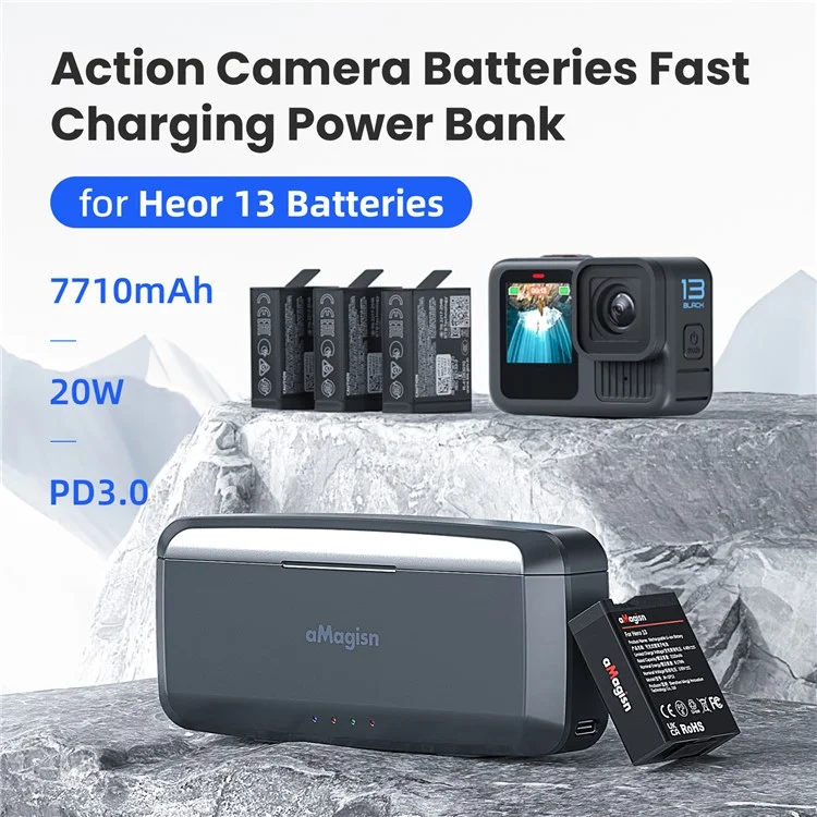 AMAGISN Per GoPro Hero 13 Power Bank a Ricarica Rapida 7710mAh Caricabatterie per Fotocamera Accessorio