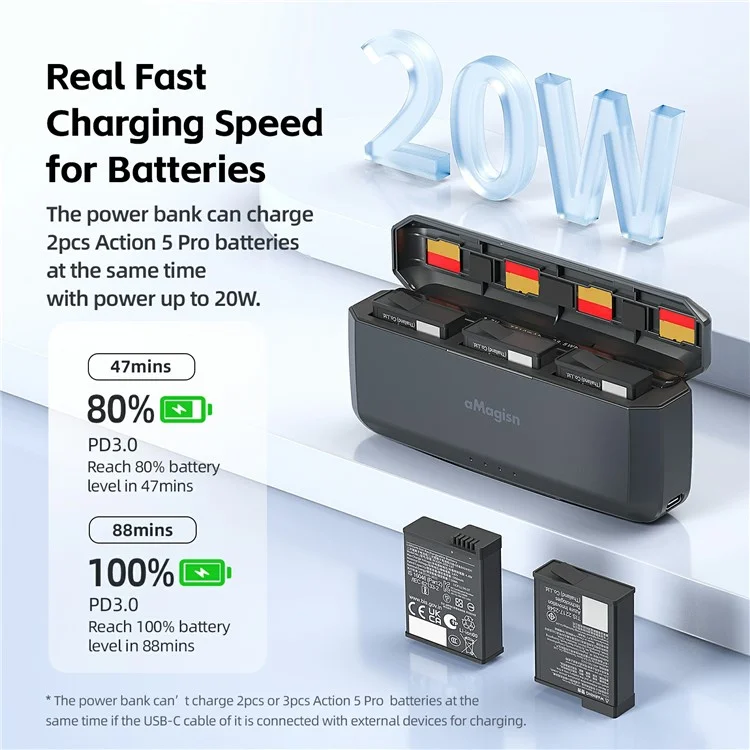 AMAGISN For DJI Osmo Action 5 Pro Fast Charging Power Bank 7710mAh Camera Battery Charger Accessory