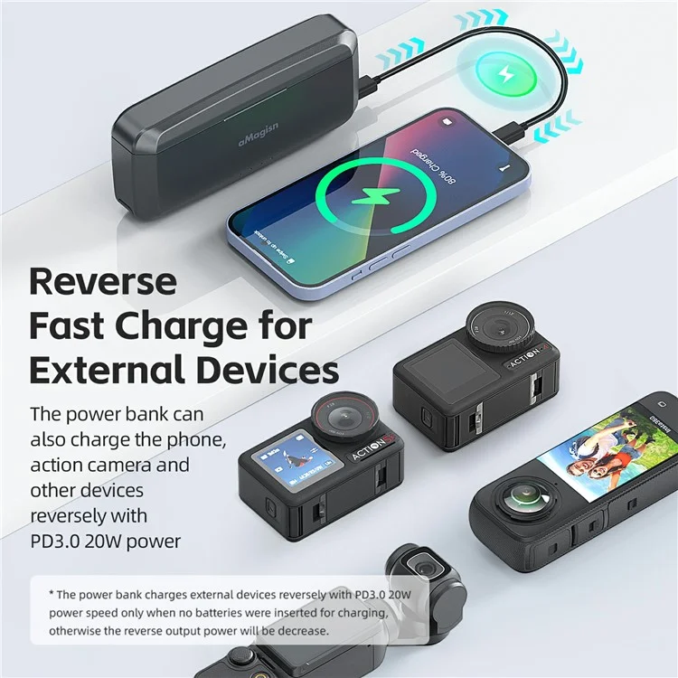 AMAGISN For DJI Osmo Action 5 Pro Fast Charging Power Bank 7710mAh Camera Battery Charger Accessory