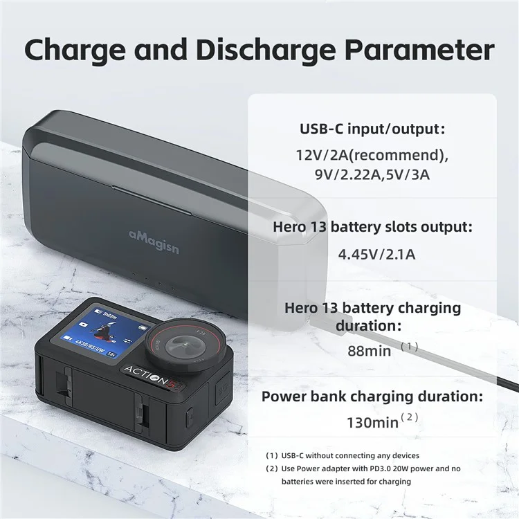 AMAGISN For DJI Osmo Action 5 Pro Fast Charging Power Bank 7710mAh Camera Battery Charger Accessory
