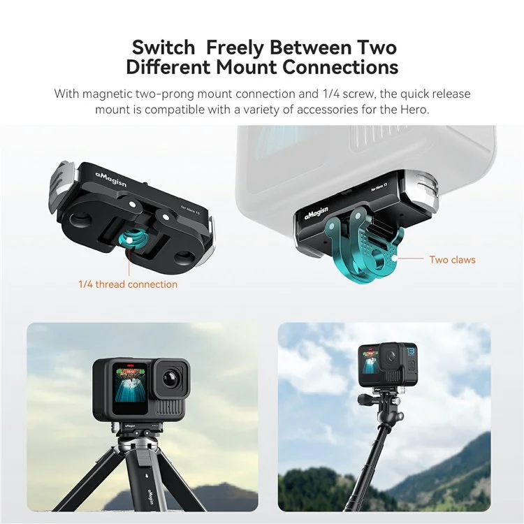 AMAGISN Magnetic Quick Release Mount For GoPro Hero 13 Metal Base Camera Adapter Accessory
