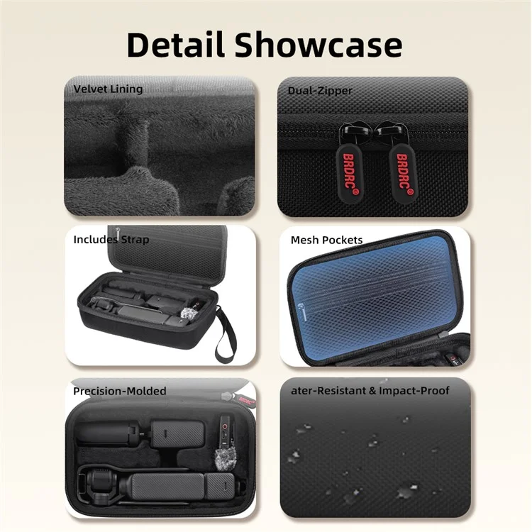 BRDRC For DJI Osmo Pocket 3 Vlogging Camera Storage Bag Hard Shell Waterproof Nylon Carrying Case