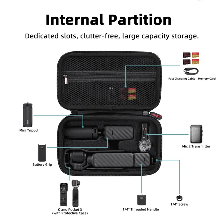 BRDRC For DJI Osmo Pocket 3 Vlogging Camera Storage Bag Hard Shell Waterproof Nylon Carrying Case