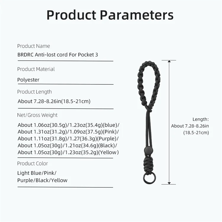 BRDRC For DJI Osmo Pocket 3 Wrist Strap Action Camera Anti-Lost Hand Strap - Black