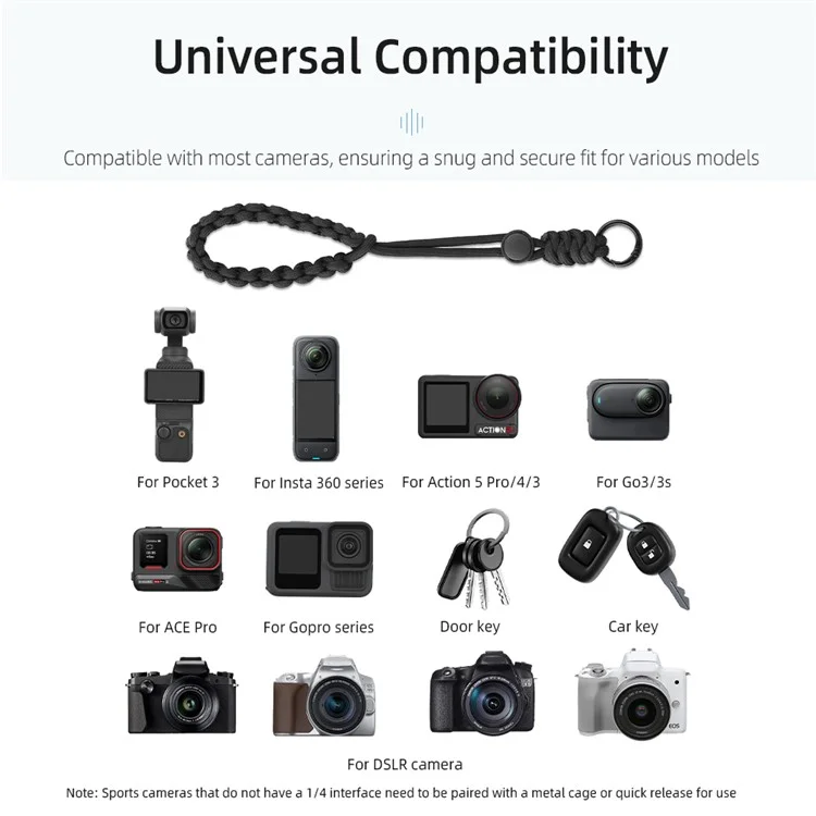 BRDRC For DJI Osmo Pocket 3 Wrist Strap Action Camera Anti-Lost Hand Strap - Black