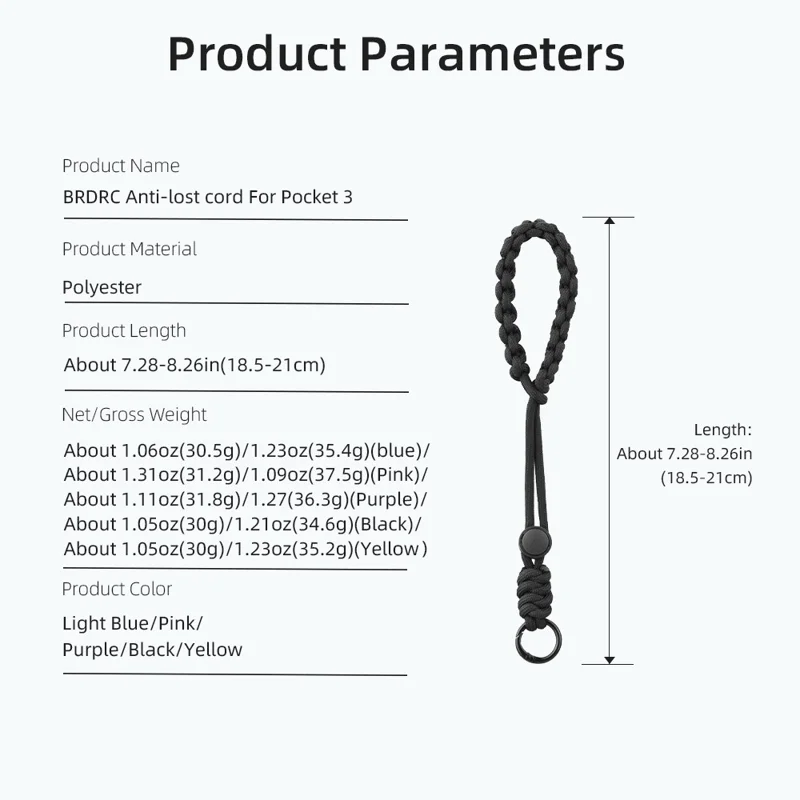 BRDRC For DJI Osmo Pocket 3 Wrist Strap Action Camera Anti-Lost Hand Strap - Pink