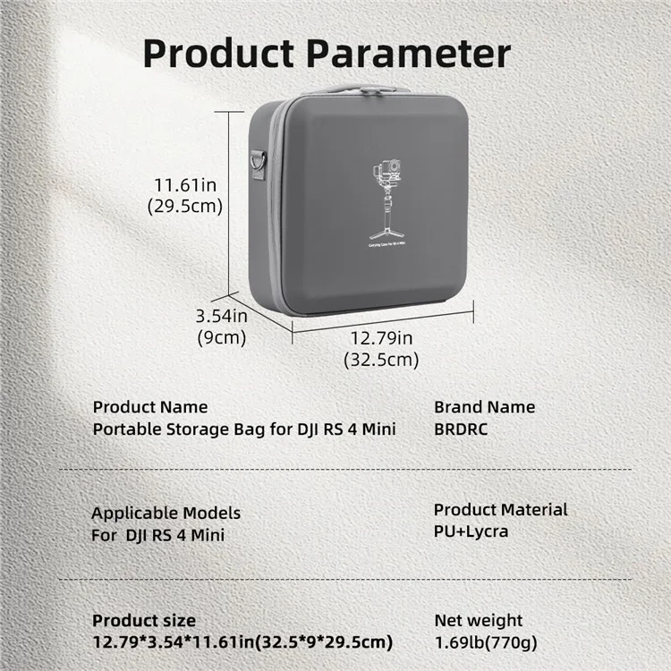 Bolsa de Armazenamento BRDRC para Estabilizador DJI RS 4 Mini, Portátil e à Prova de Choque, com Bolsos de Rede