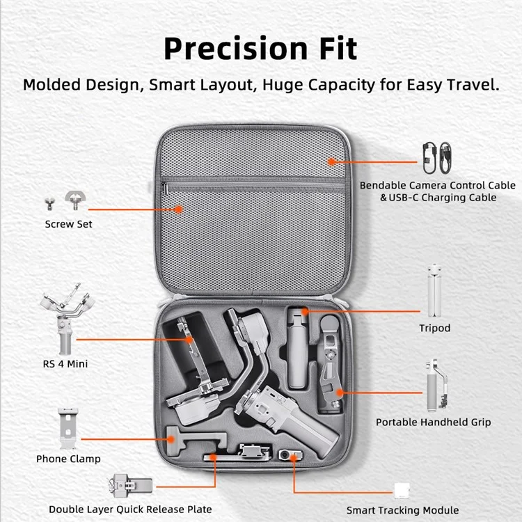 Bolsa de Armazenamento BRDRC para Estabilizador DJI RS 4 Mini, Portátil e à Prova de Choque, com Bolsos de Rede