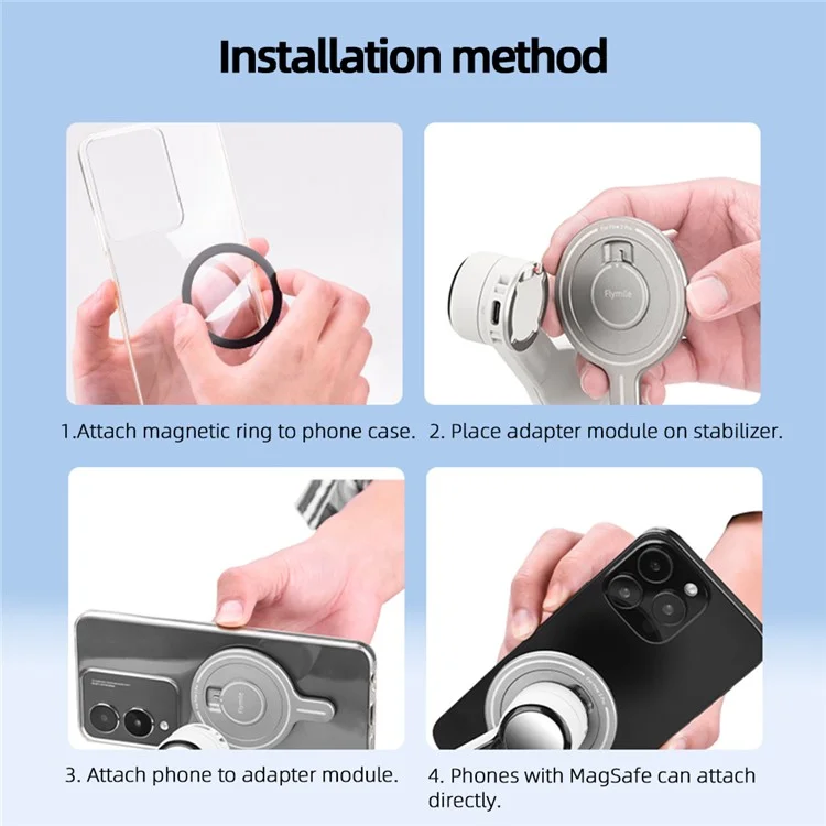 BRDRC Flymile Pour Insta360 Flow 2 Pro Module Adaptateur Magnétique de Cardan en Alliage d'Aluminium Support Stabilisateur Fin