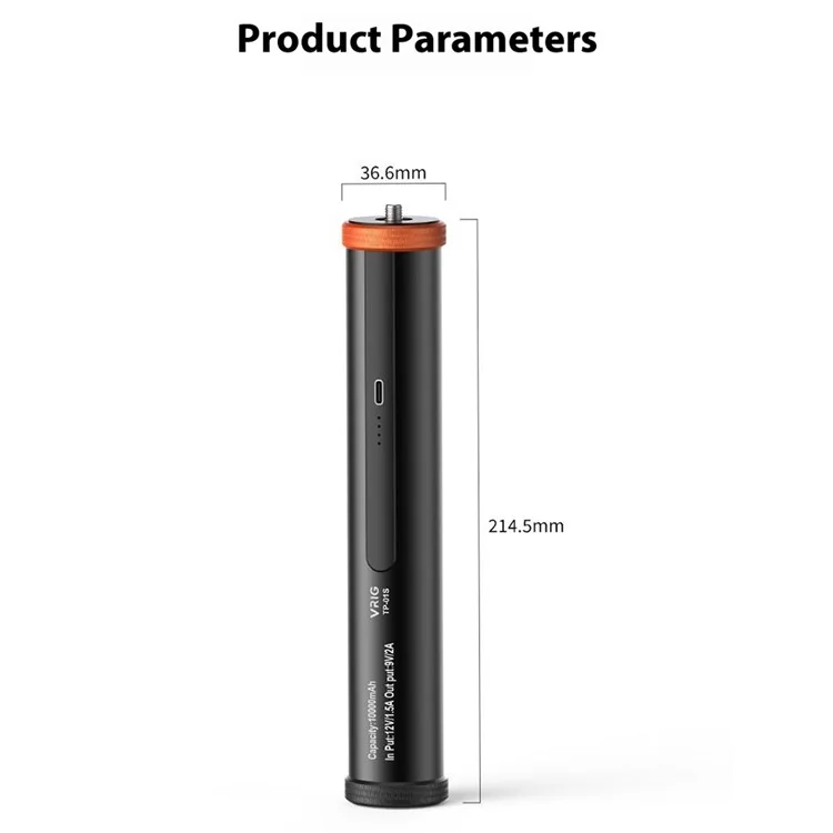 VRIG TP-01S Batterie externe 10 000 mAh à charge rapide 18W avec poignée en alliage d'aluminium pour caméras d'action Action5 / Insta360 / GoPro